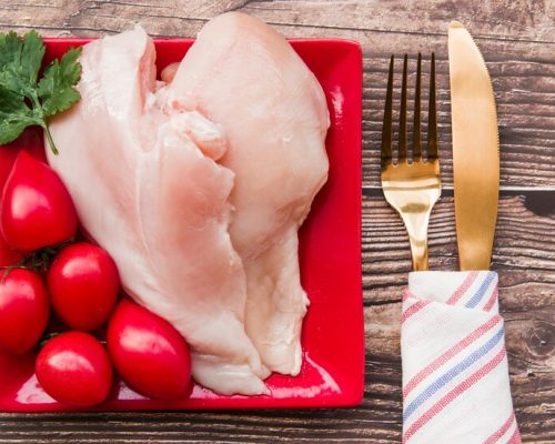 raw-chicken-tomatoes-plate-with-fork-knife_23-2148029787
